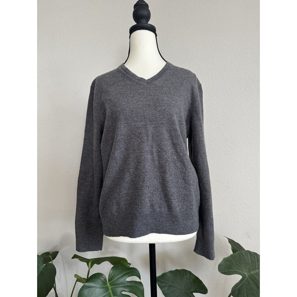 Banana Republic Extra Fine Merino Tubular V-Neck Sweater Women L Charcoal Gray